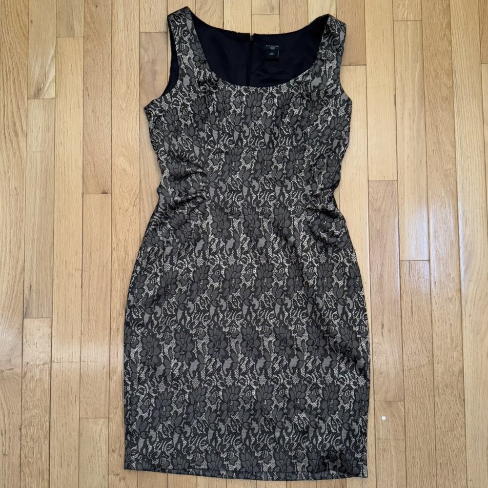 Ann Taylor Petite Lace Sheath Dress – Size 4P – Black & Taupe – Sleeveless